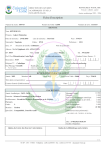 Fiche d'inscription Universit&eacute; de Lom&eacute; 2025-2026