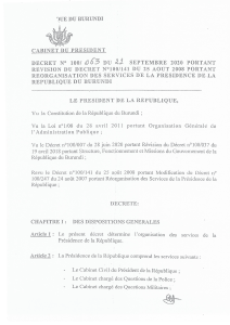 Burundi Presidential Services Reorganization Decree 2020