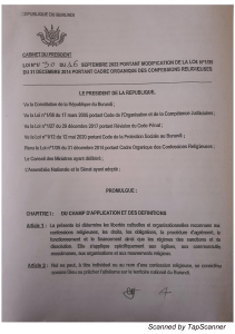 Burundi Law 2022: Religious Confessions Framework Modification