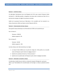 Examen R&eacute;seaux &Eacute;lectriques - Master 1 G&eacute;nie &Eacute;lectrique