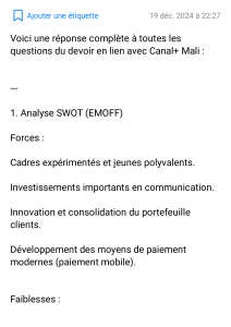 R&eacute;ponse Canal+ Mali : Analyse SWOT, Strat&eacute;gie, Marketing