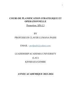 Cours de Planification Strat&eacute;gique et Op&eacute;rationnelle - LAU