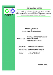 Module 21 : Installation et D&eacute;pannage de Moteurs et G&eacute;n&eacute;trices &agrave; C.C. - OFPPT
