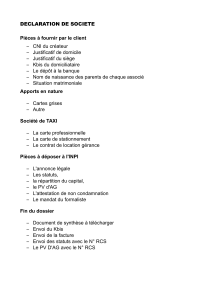 Pi&egrave;ces &agrave; fournir pour la cr&eacute;ation de soci&eacute;t&eacute;