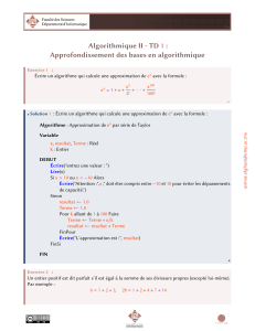Algorithmique II - TD 1: Approximation de e^x et Nombres Parfaits