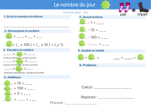 Fiche de calcul CE1 : Le nombre du jour