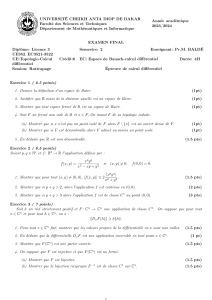 Examen final : Topologie & Calcul diff&eacute;rentiel