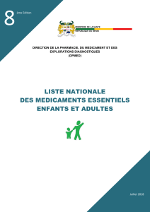 Liste nationale des m&eacute;dicaments essentiels B&eacute;nin 2018