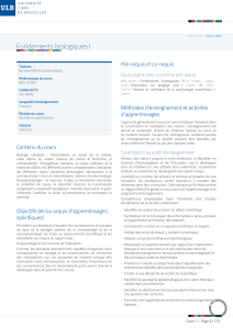 Syllabus BIOL-E1001 Fondements biologiques I ULB 2024-2025