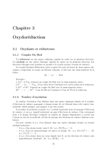 Chapitre 3 : Oxydor&eacute;duction - Couples Ox/Red et Nombres d'Oxydation