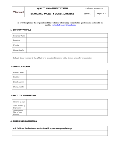 Quality Management System Facility Questionnaire