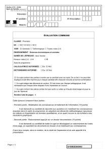 &Eacute;valuation Commune Sciences &Eacute;conomiques et Sociales Premi&egrave;re