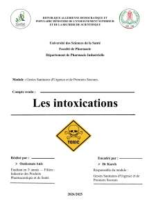 Les intoxications : Gestion des urgences et premiers secours