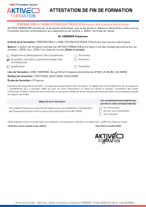 Attestation de fin de formation : Pr&eacute;paration &agrave; l'habilitation &eacute;lectrique