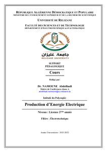 Cours Production d'&Eacute;nergie &Eacute;lectrique - Licence &Eacute;lectrotechnique
