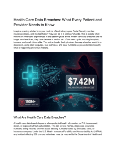 Health Care Data Breaches  What Every Patient and Provider Needs to Know