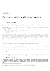 Annexe A : Espaces vectoriels et applications lin&eacute;aires