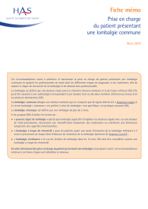 Fiche m&eacute;mo : Prise en charge de la lombalgie commune
