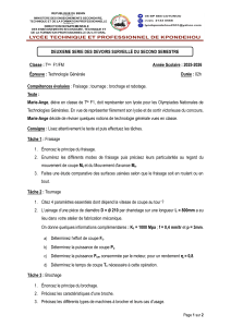 Devoir Surveill&eacute; : Technologie G&eacute;n&eacute;rale (Fraisage, Tournage, Brochage, Rabotage)