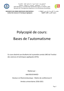 Polycopi&eacute; de cours : Bases de l'automatisme - ISTA
