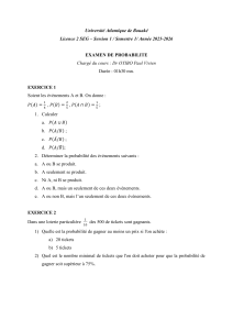 Examen de Probabilit&eacute; - Universit&eacute; Atlantique de Bouak&eacute;