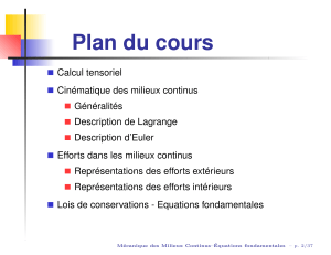Plan de cours : M&eacute;canique des Milieux Continus - &Eacute;quations fondamentales