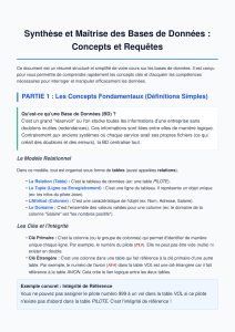 Synth&egrave;se des Bases de Donn&eacute;es : Concepts et Requ&ecirc;tes