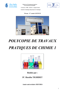 Manuel de travaux pratiques de chimie 1 - Universit&eacute; A. MIRA