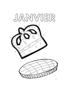 January Coloring Page with Crown and Cake