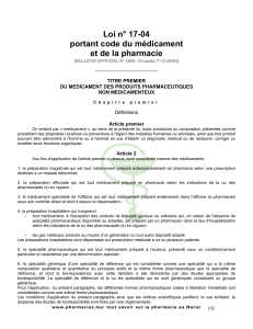 Loi 17-04 : Code du m&eacute;dicament et de la pharmacie