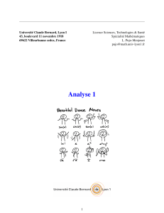 Analyse 1 : Cours d'analyse math&eacute;matique pour la licence de math&eacute;matiques