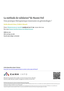 La m&eacute;thode de validation de Naomi Feil : pratique th&eacute;rapeutique en g&eacute;rontologie