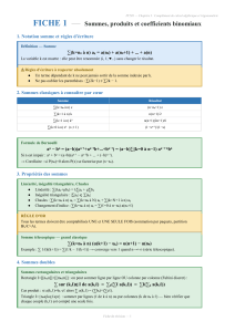Fiche de r&eacute;vision : Sommes, produits et coefficients binomiaux