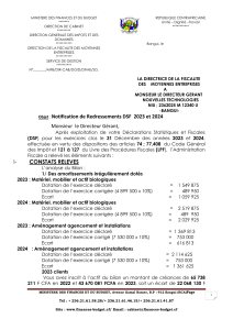 Notification de redressements fiscaux DSF 2023-2024 - RCA