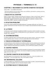 Cours de Physique : Mouvement du Centre d'Inertie