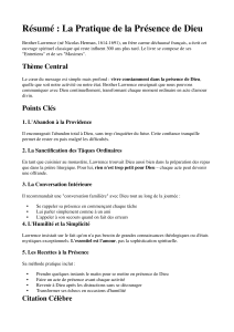 R&eacute;sum&eacute; de La Pratique de la Pr&eacute;sence de Dieu de Fr&egrave;re Laurent