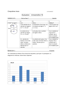 &Eacute;valuation de math&eacute;matiques 5&egrave;me : Exercices sur cylindres, graphiques et quadrilat&egrave;res