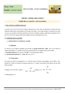 Le&ccedil;on sur les alcools : d&eacute;finition, nomenclature et propri&eacute;t&eacute;s chimiques