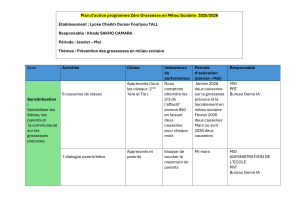 Plan d'action Z&eacute;ro Grossesse Scolaire 2025/2026