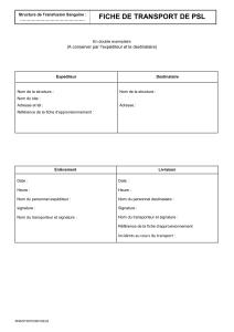 FICHE DE TRANSPORT DE PSL - Bon de transport pour produits sanguins