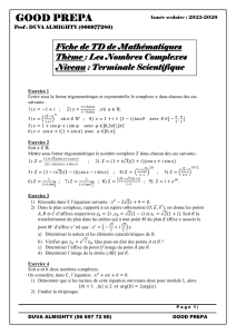 Fiche de TD de Math&eacute;matiques : Nombres Complexes (Terminale Scientifique)
