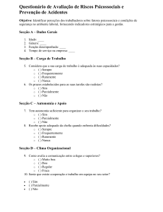 Question&aacute;rio de Riscos Psicossociais e Preven&ccedil;&atilde;o de Acidentes