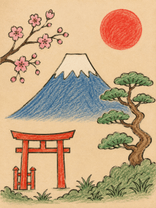 Japanese Cultural Symbols Illustration