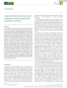 Cold Hardiness Mechanisms and Modeling: Existing Approaches and Future Avenues