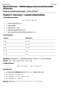 R&eacute;sum&eacute; de cours Math&eacute;matiques 2&egrave;me ann&eacute;e secondaire Sciences