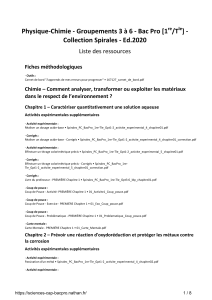 Liste des ressources Physique-Chimie Bac Pro 1re/Tle Spirales 2020