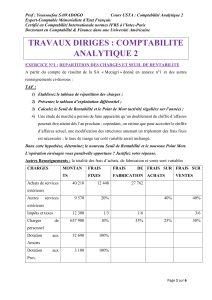 Travaux Dirig&eacute;s Comptabilit&eacute; Analytique 2 : Exercices