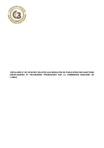 Circulaire sur la publication des sanctions par la Commission Bancaire de l'UMOA