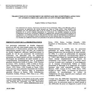 Traduction et validation de l'ADAMS pour adultes avec d&eacute;ficience intellectuelle