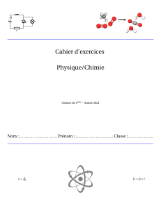 Cahier d'exercices Physique/Chimie 4&egrave;me 2024